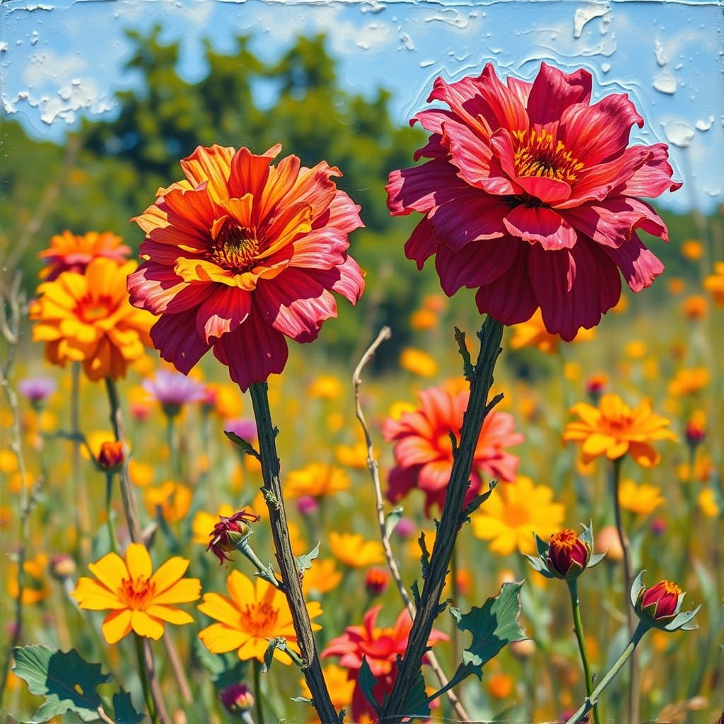 Vibrant Abronia Blooms in Neo-Impressionist Oil