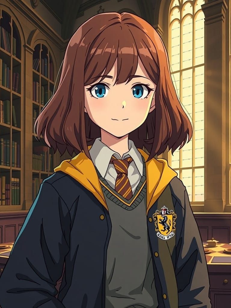 Hufflepuff Girl in Studio Ghibli Style Uniform