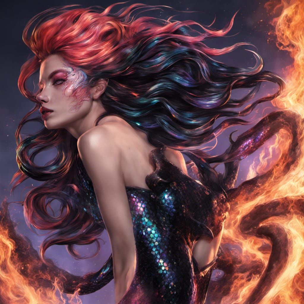 Venomous Mermaid in Iridescent Flames