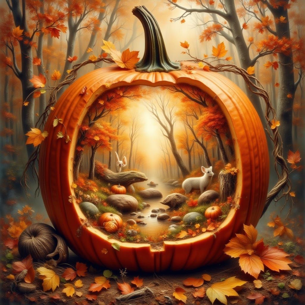 Enchanting Miniature Autumn World Inside a Pumpkin