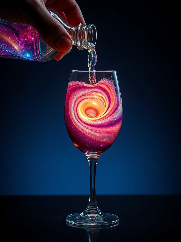 Surreal Cosmic Whirlpool in Elegant Wine Glass
