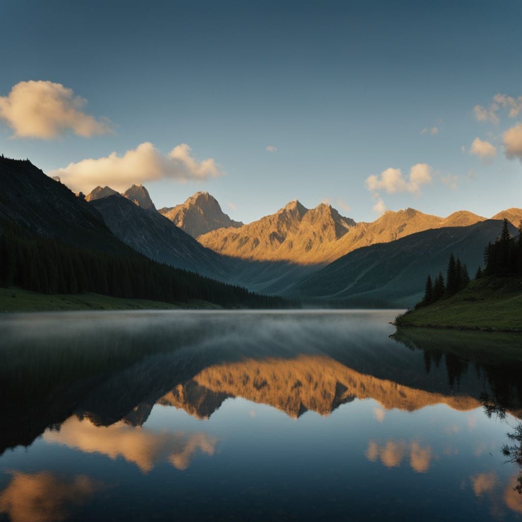 Majestic Mountain Dawn Over Alpine Lake