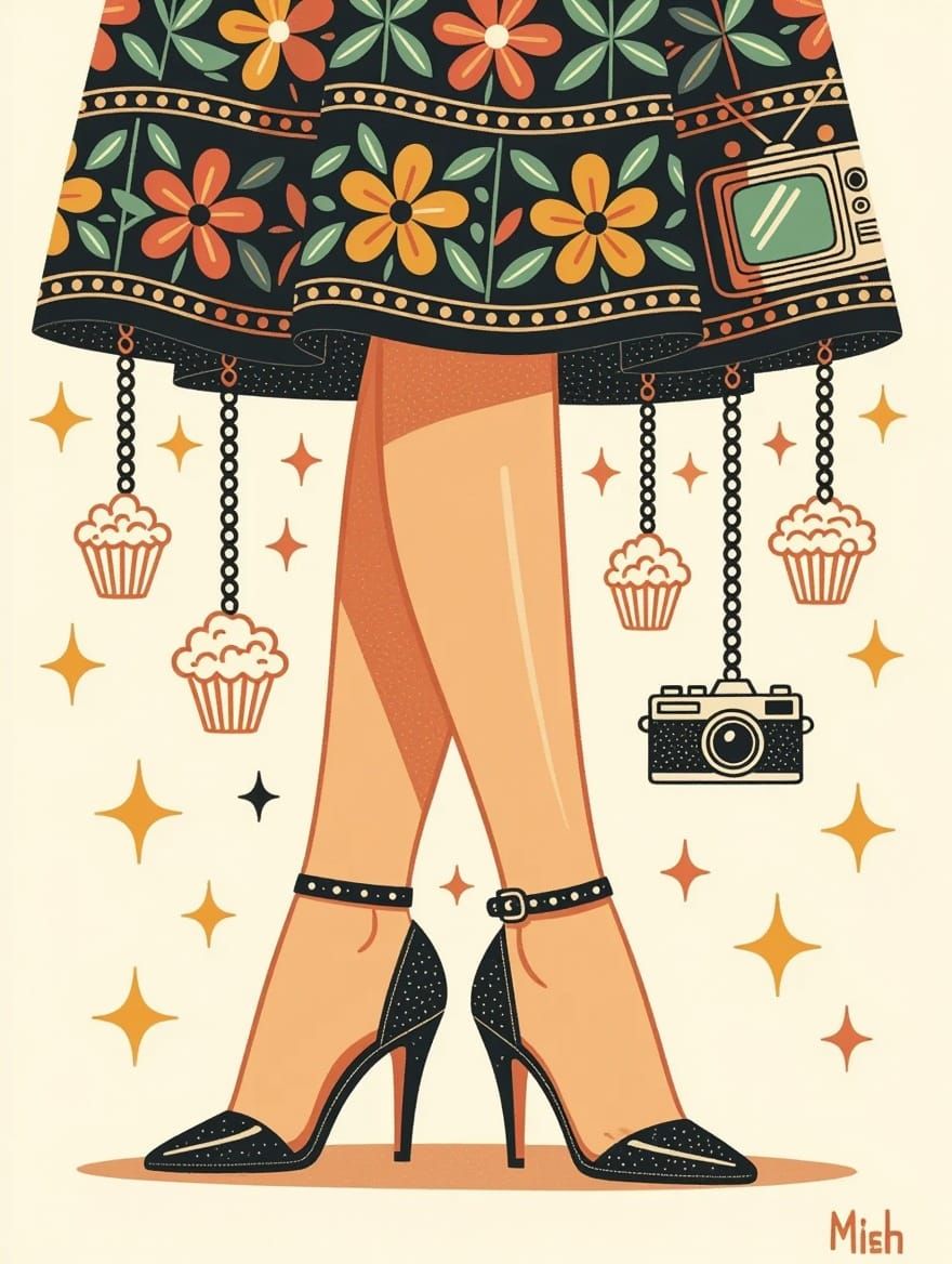 Crayon-Style Illustration of Leg with Charm Anklet