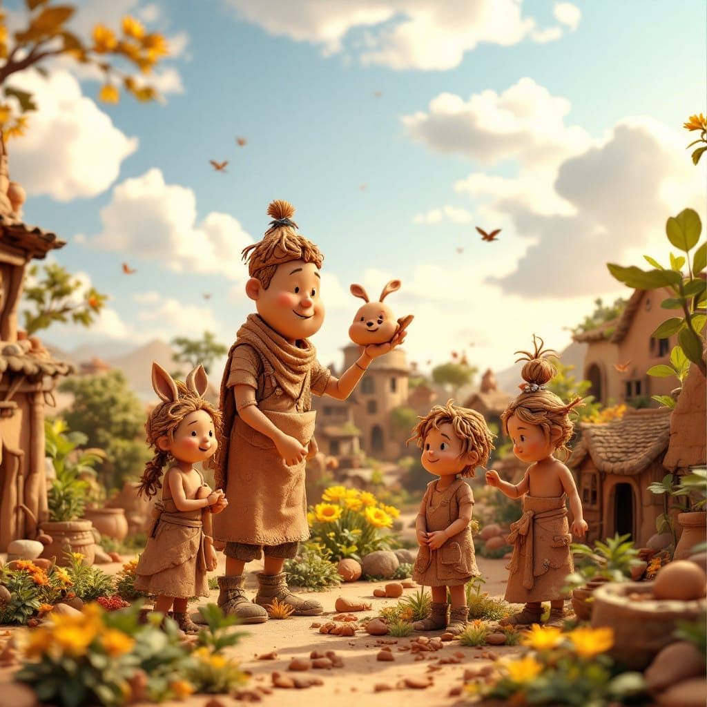 Whimsical Clay Village Scene in Dreamlike Aesthetic