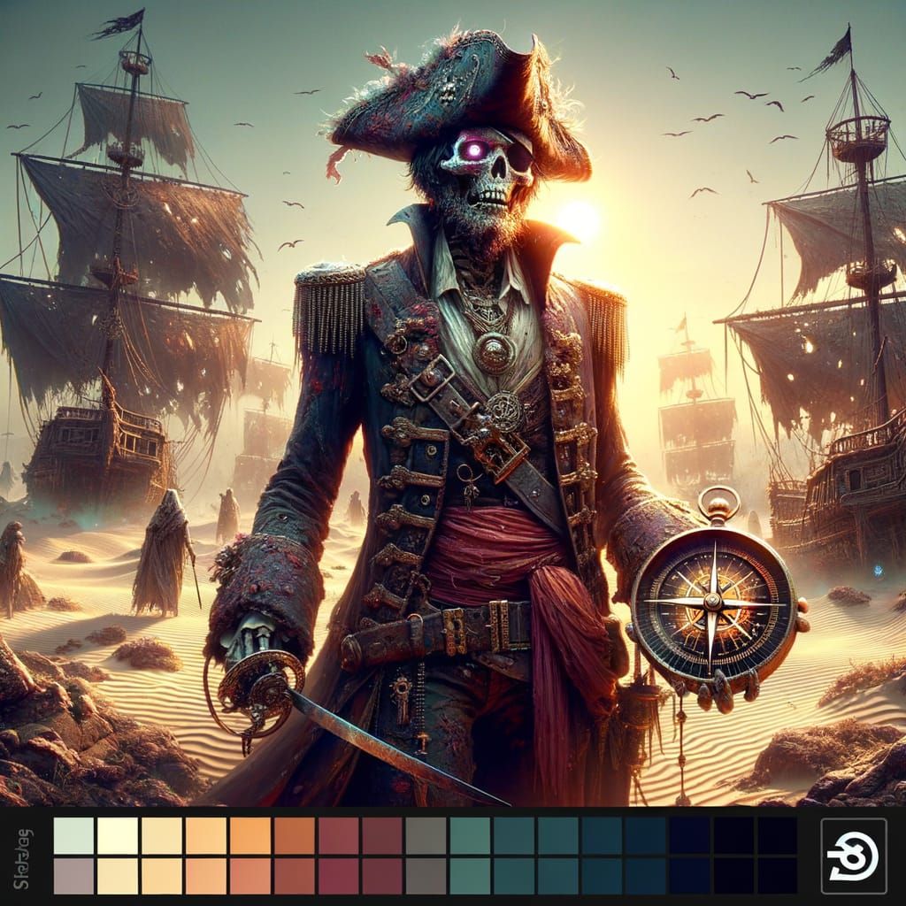 Ethereal Pirate Zombie in Cursed Desert Landscape