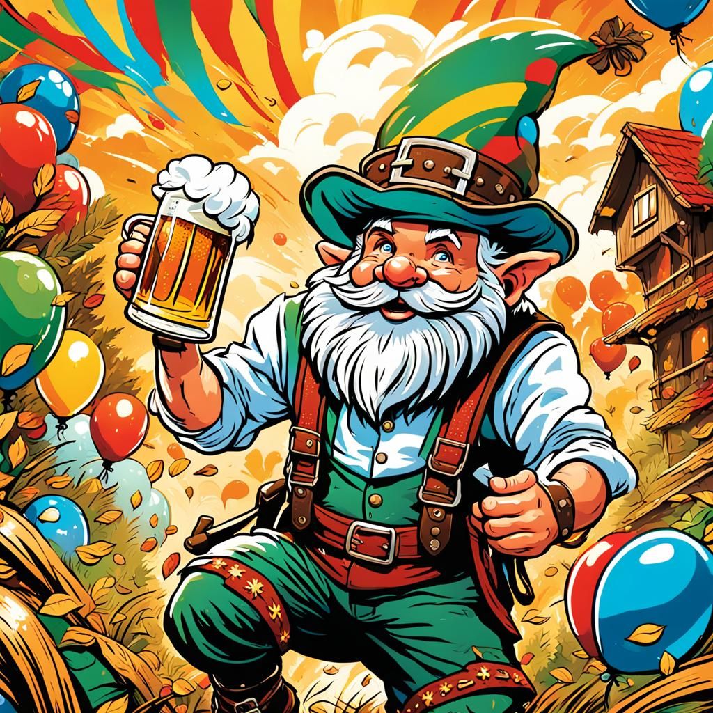Gnome Celebrates Oktoberfest in Comic Book Style