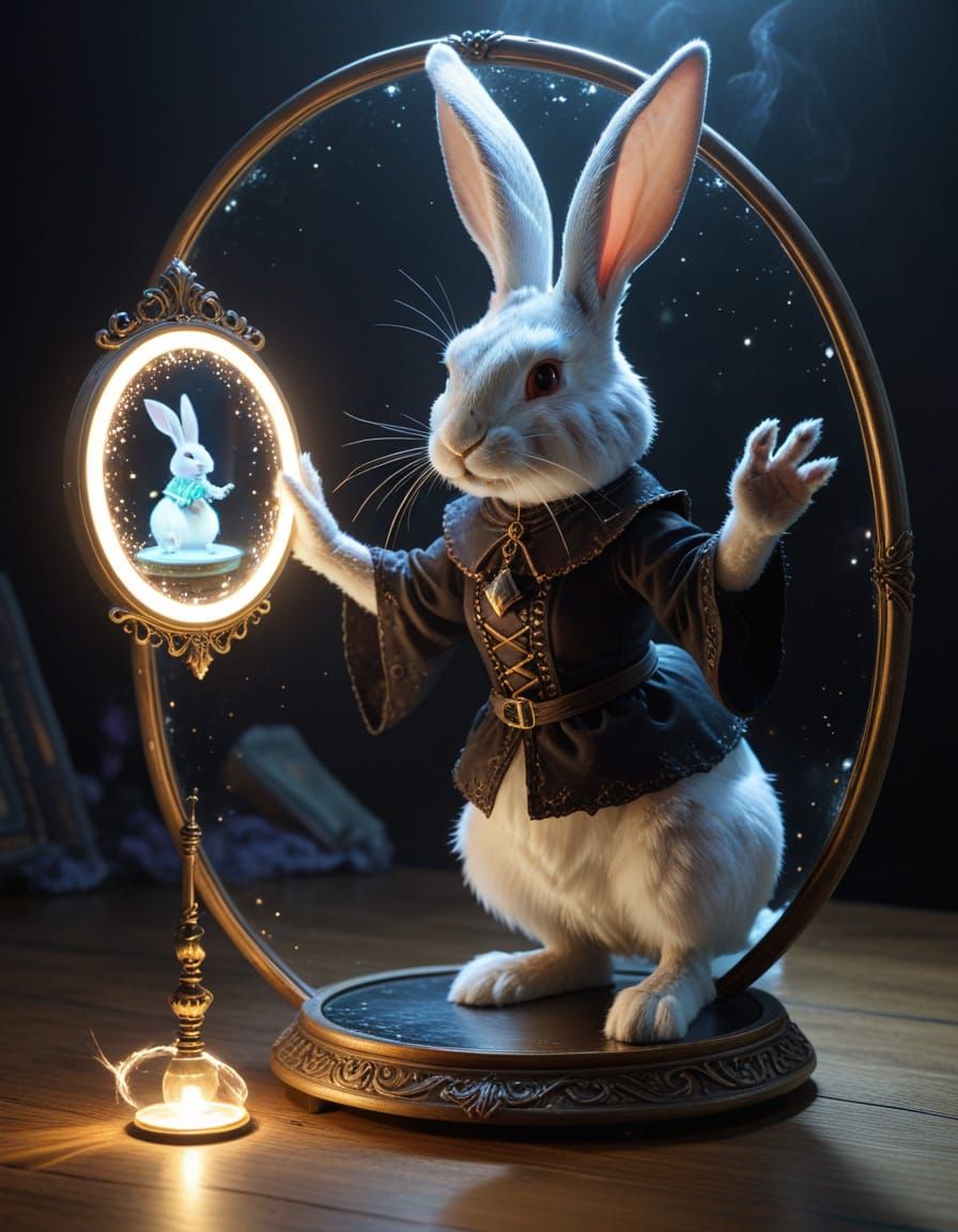 Enchanted Rabbit Witch Conjures Mystic Mirror