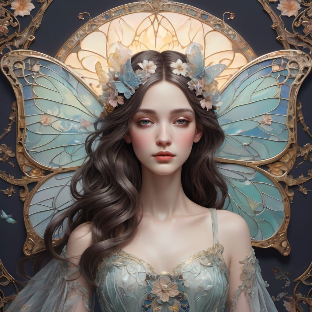 Art Nouveau Woman With Glowing Butterfly