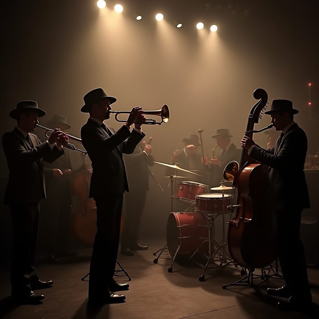 Vintage Jazz Musicians Perform in a Smoky Nightclub