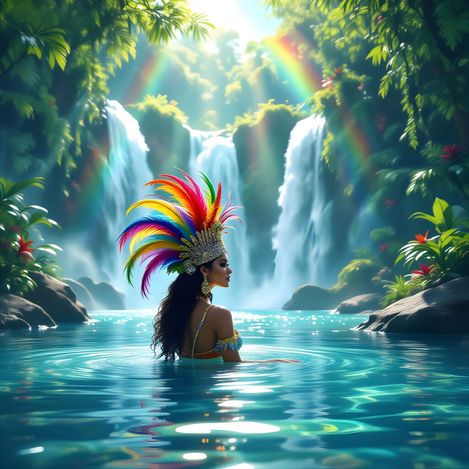 Brazilian Princess Bathes in Jungle Waterfall