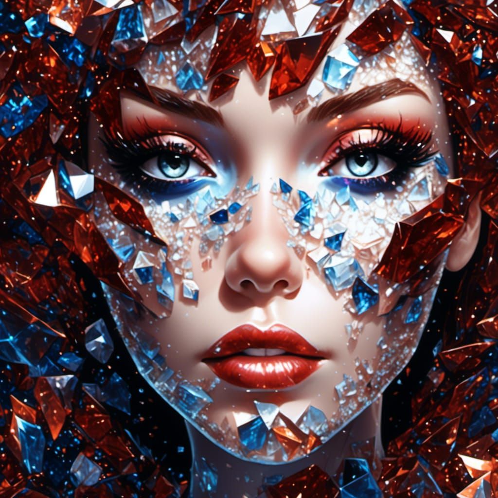 Crystal and Glass Woman Face, Mosaic Realism