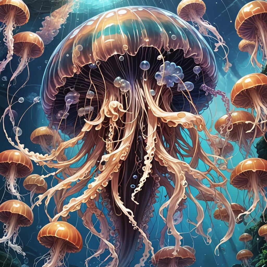 Enormous Jellyfish in Anime Key Visual Style