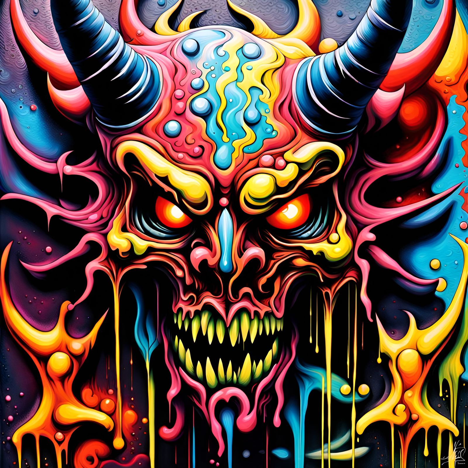 Astral Demon Graffiti Art in Gouache Style