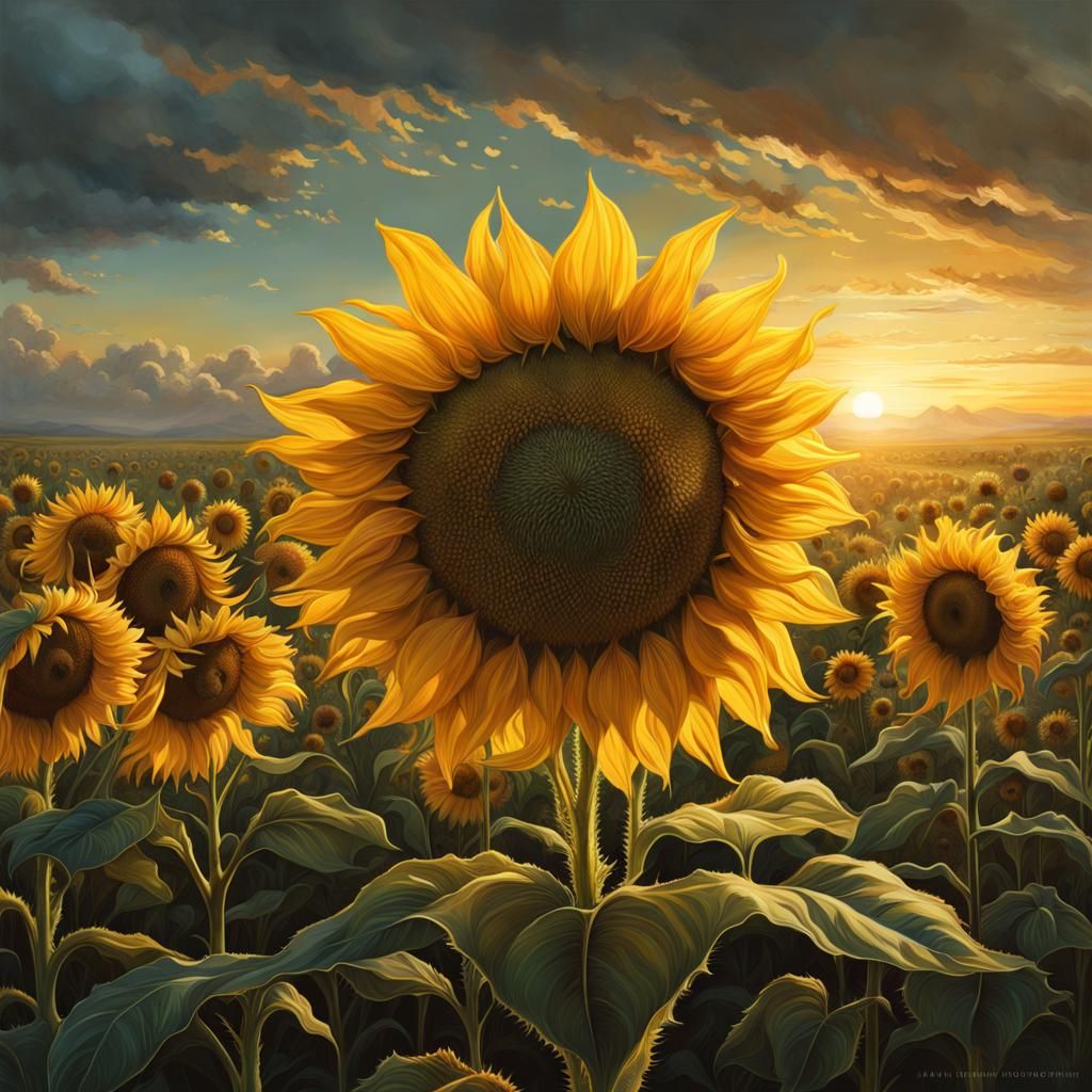 Cute Sunflower Monster Chasing the Sun