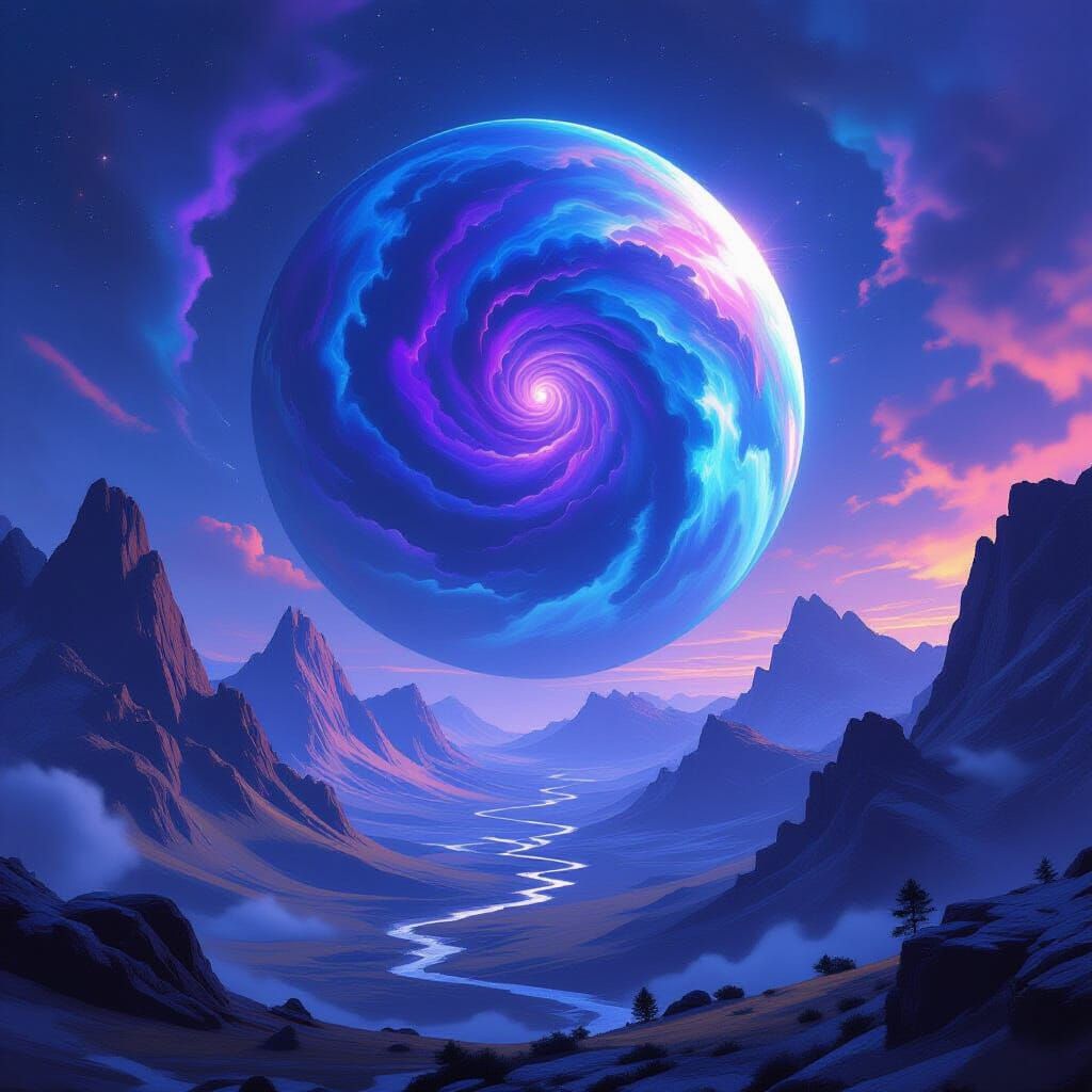 Distant Planet with Swirling Gases in Digital Art Style