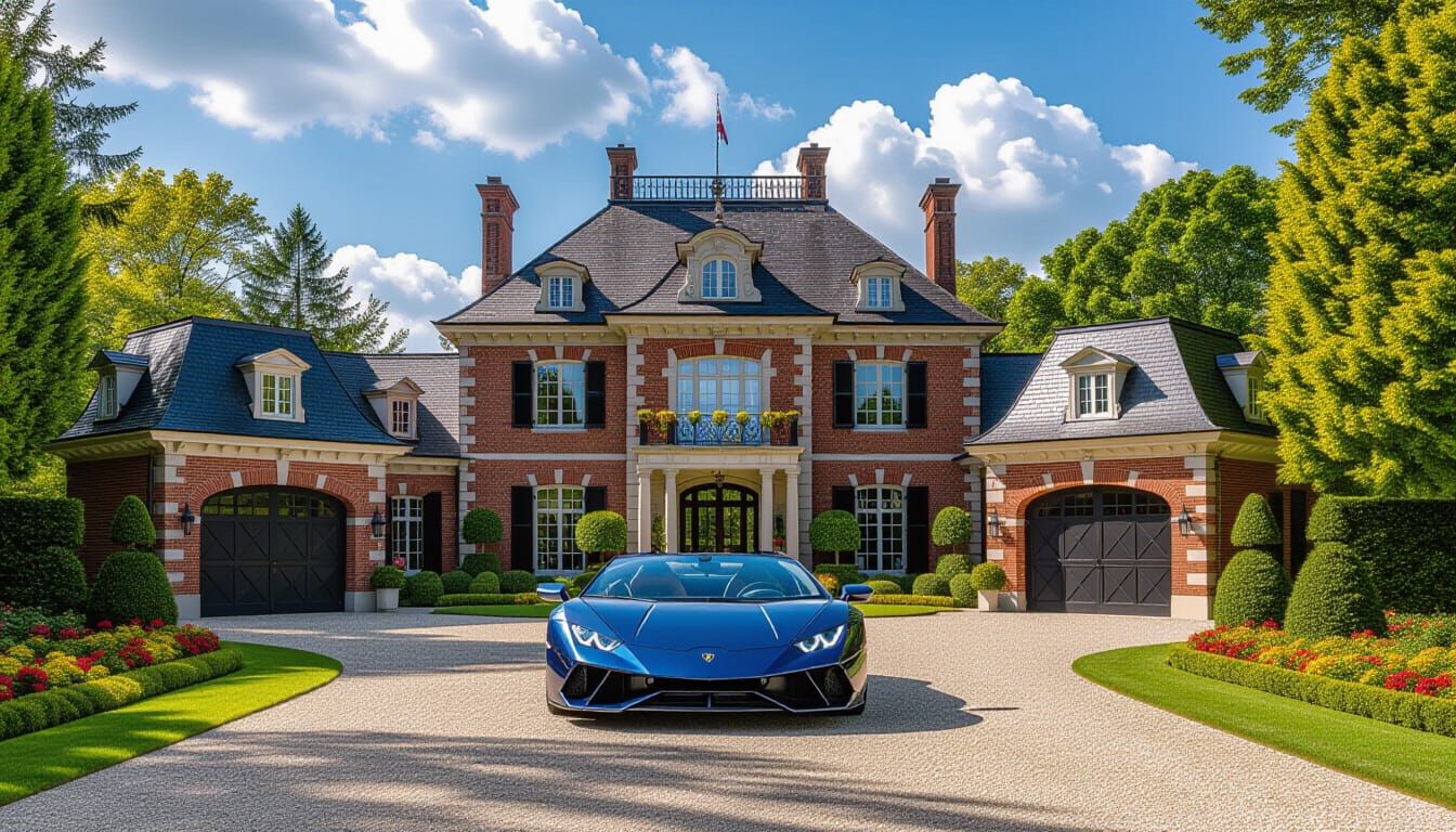 Victorian Chateau with Lamborghini in Summer