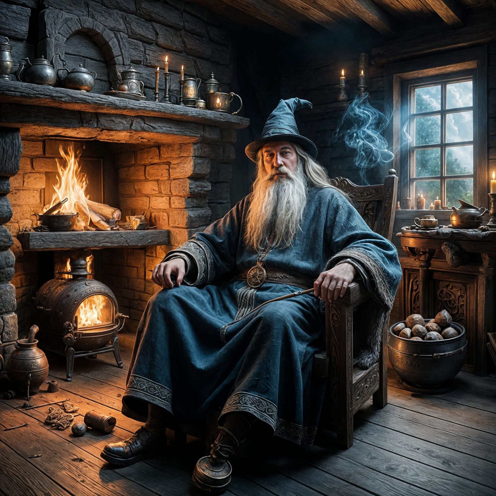 Wizard in Cottage with Cauldron: Digital Matte Painting