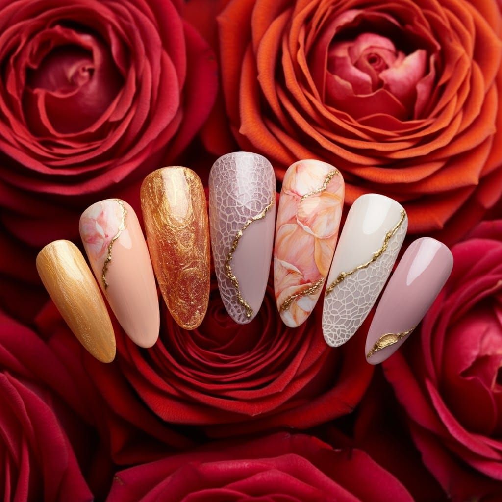 Minimalist Lace Nail Art in Sunset Hues