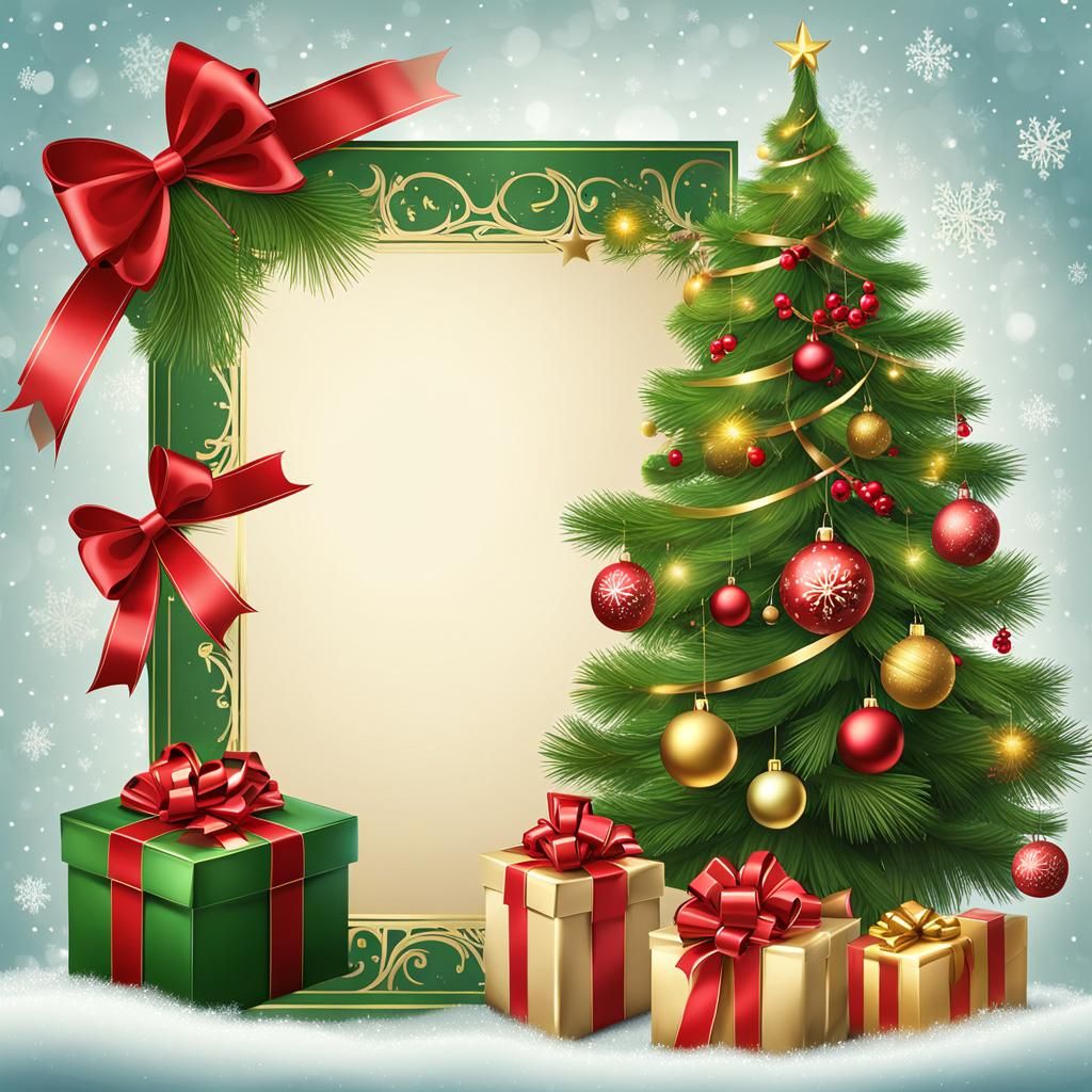 Fantasy Christmas Party Invitation Card with Tree