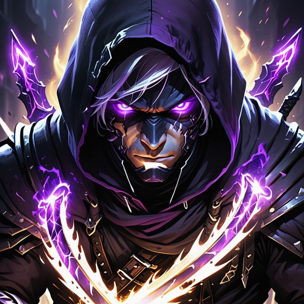 Dark Fantasy Rogue with Purple Energy Daggers