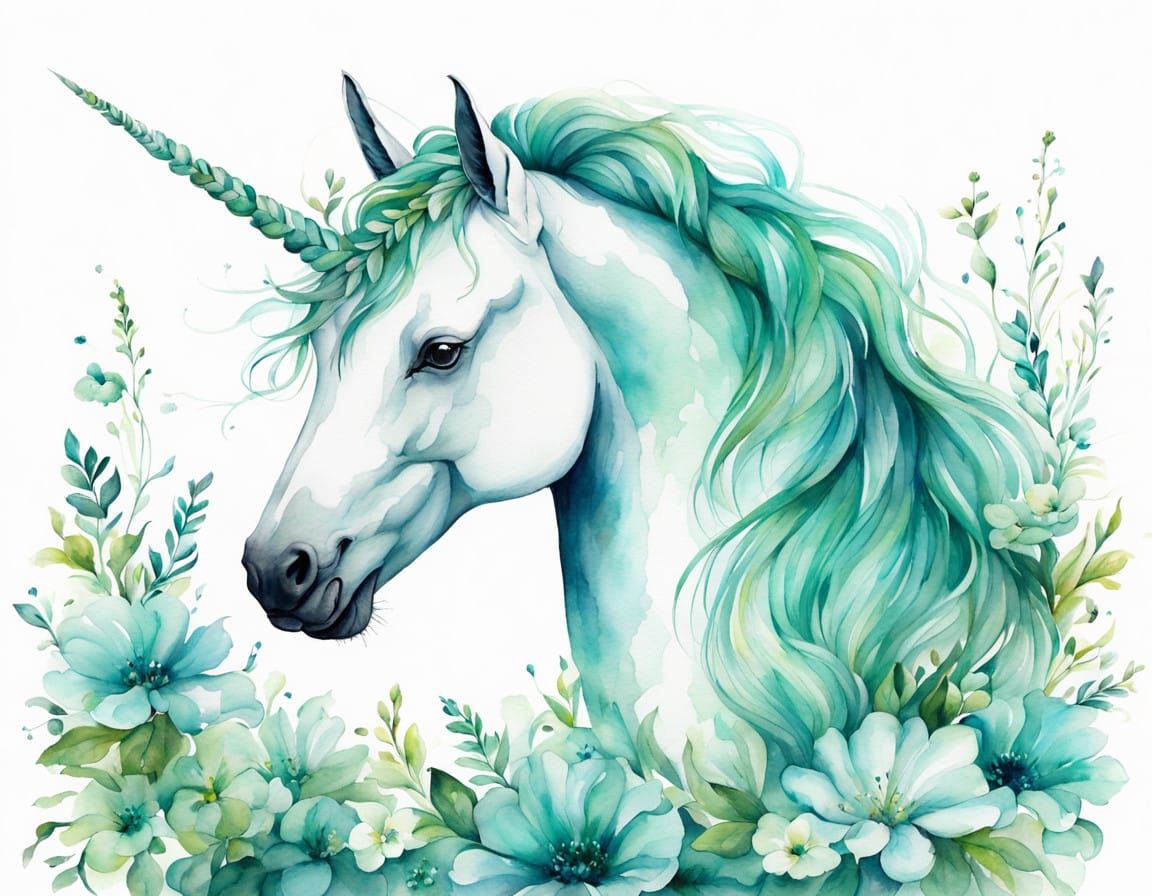 Beautiful Watercolor Unicorn in Vibrant Floral Garden