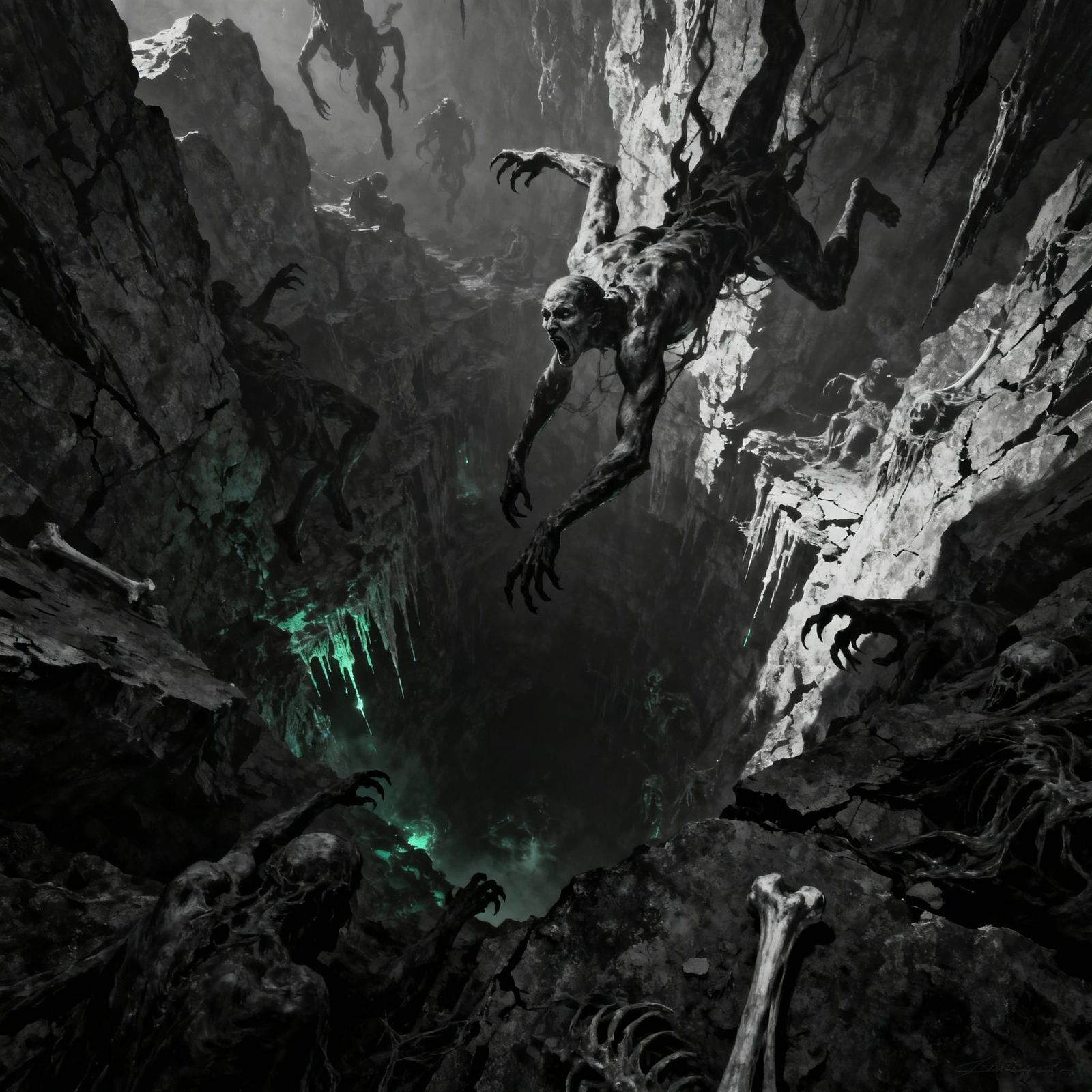 Hellish Abyss Descent in Dark Fantasy Style