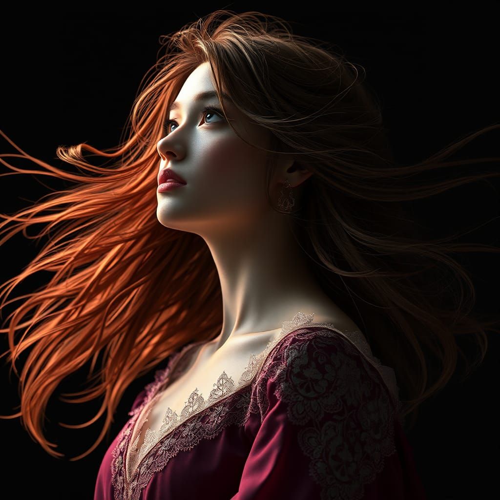 Dark Fantasy Woman Portrait in Wine Colors