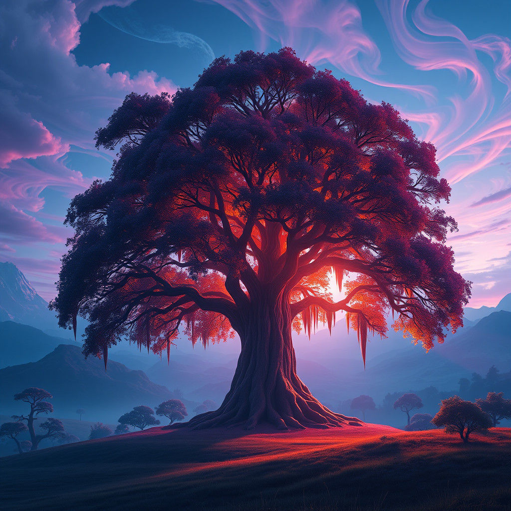 Glowing Tree in High-Fantasy Landscape