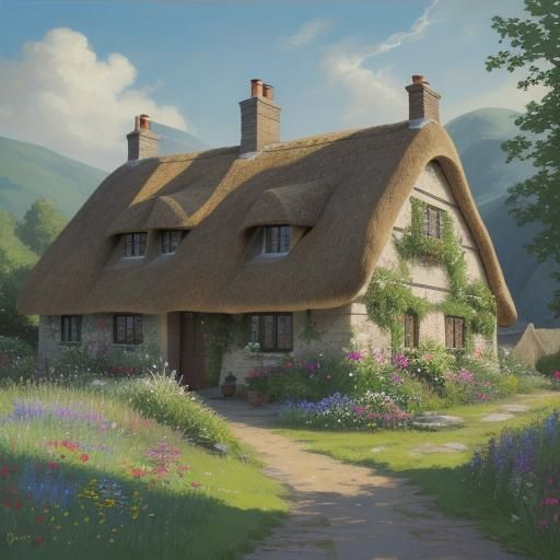 Idyllic English Cottage in Golden Hour