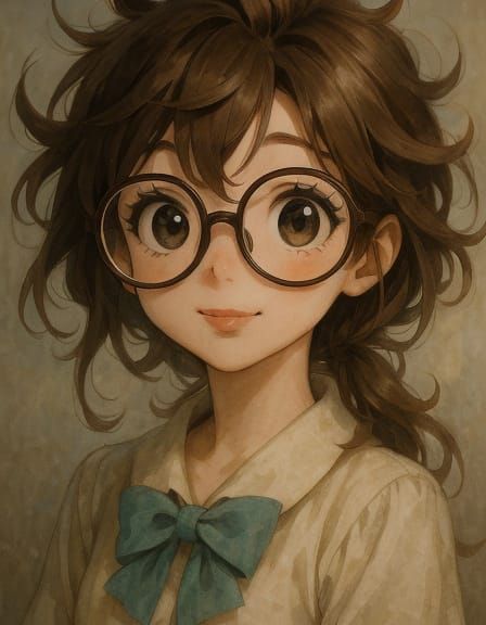Woman with Oversized Glasses in Manga Style