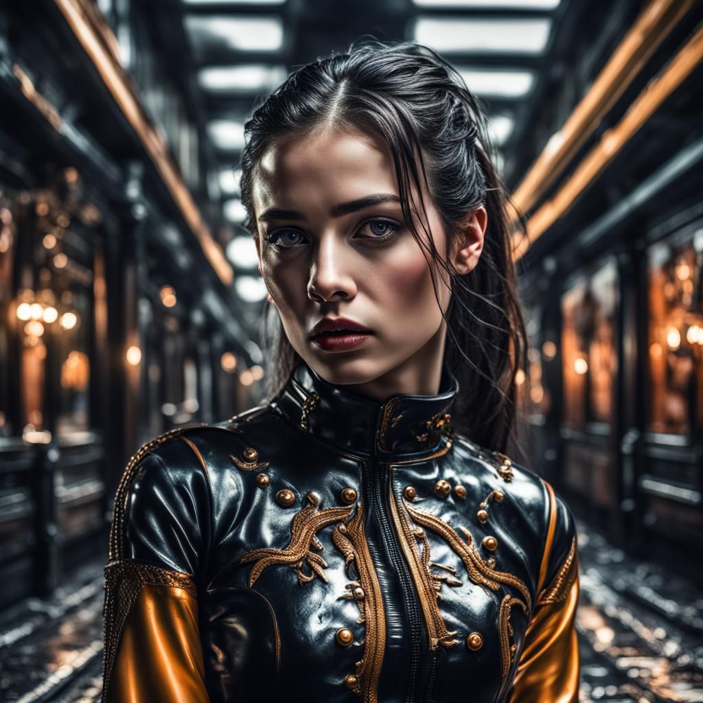 Hyperrealistic Girl in Latex Outfit