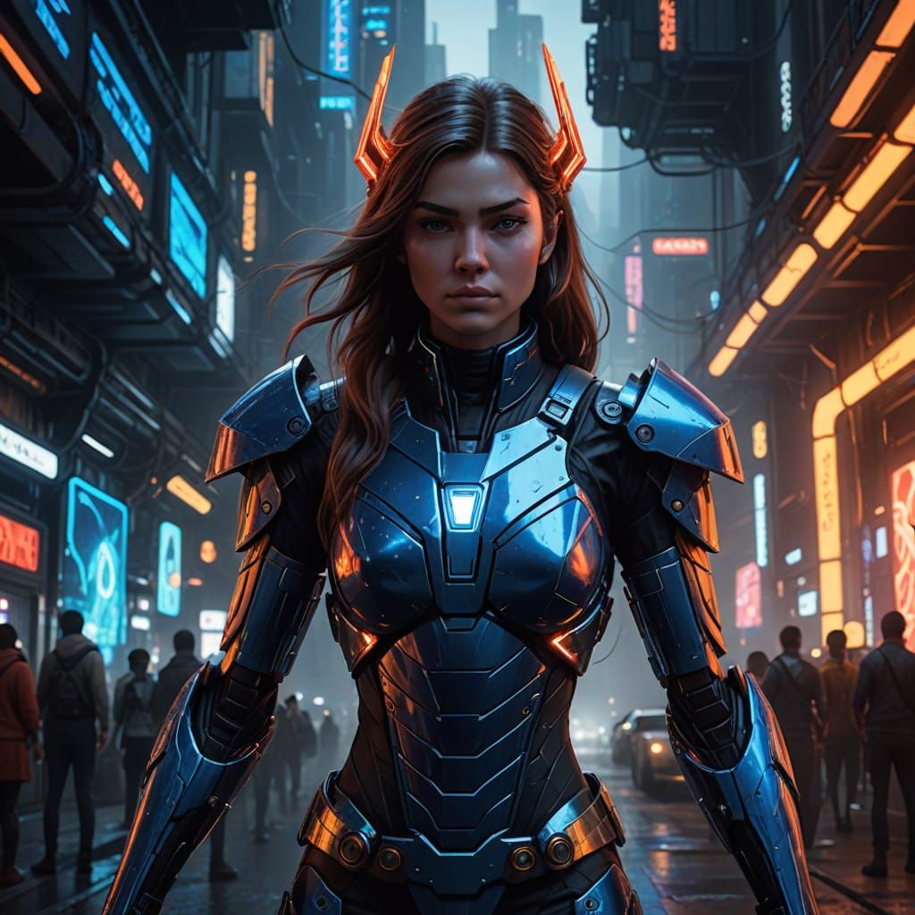 Cyberpunk Warrior Goddess Embodies Resilience in Futuristic....