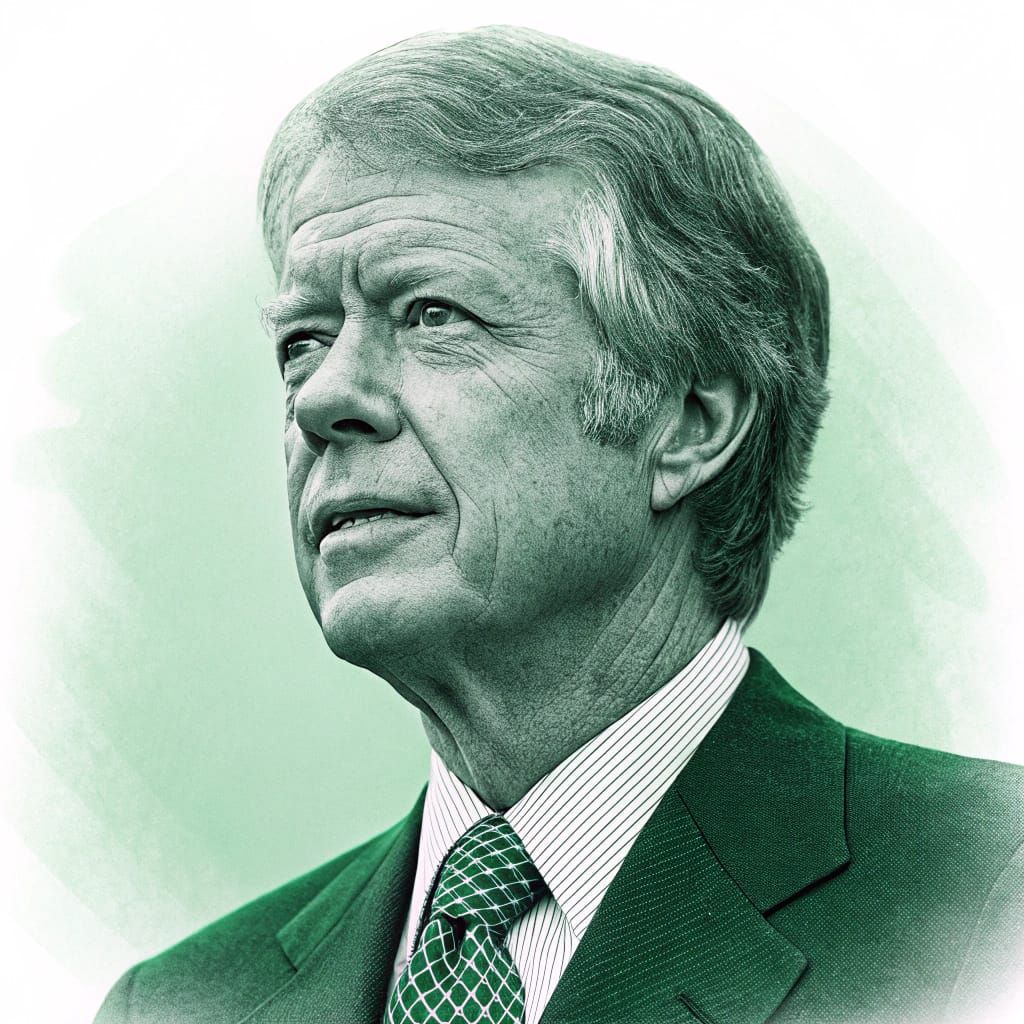 Monochrome Portrait of President Jimmy Carter in Emerald Gre...