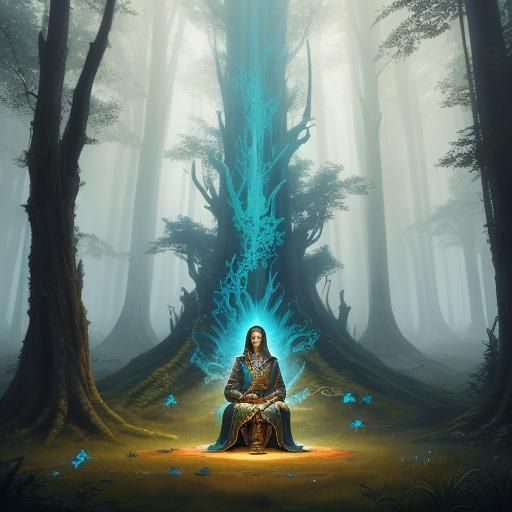 Mystical Forest Woman Meditating in Fantasy Art Style