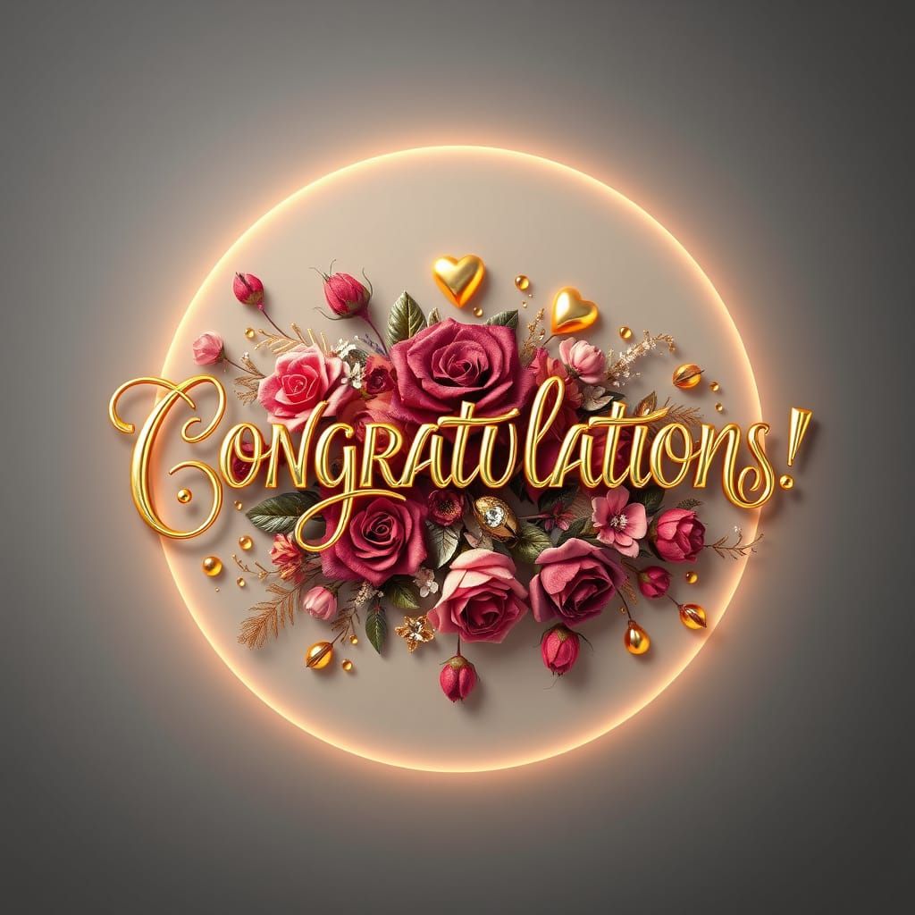 Golden Congratulations Script in Whimsical Floral Bouquet