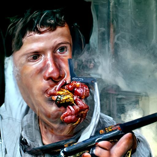 Cyborg Smoking Meat: Oil Painting in 8K