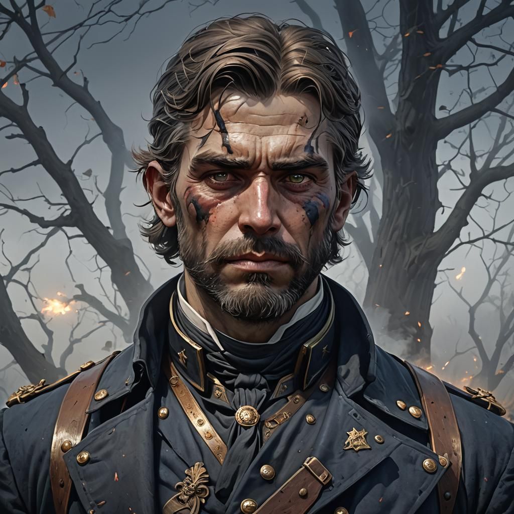 Civil War Ghost Soldier Portrait in Dark Fog