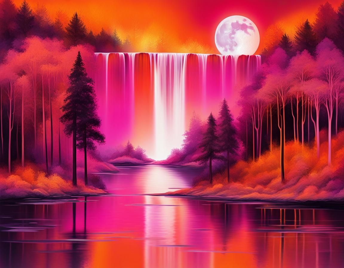 Abstract Expressionist Waterfall with Metallic Highlights