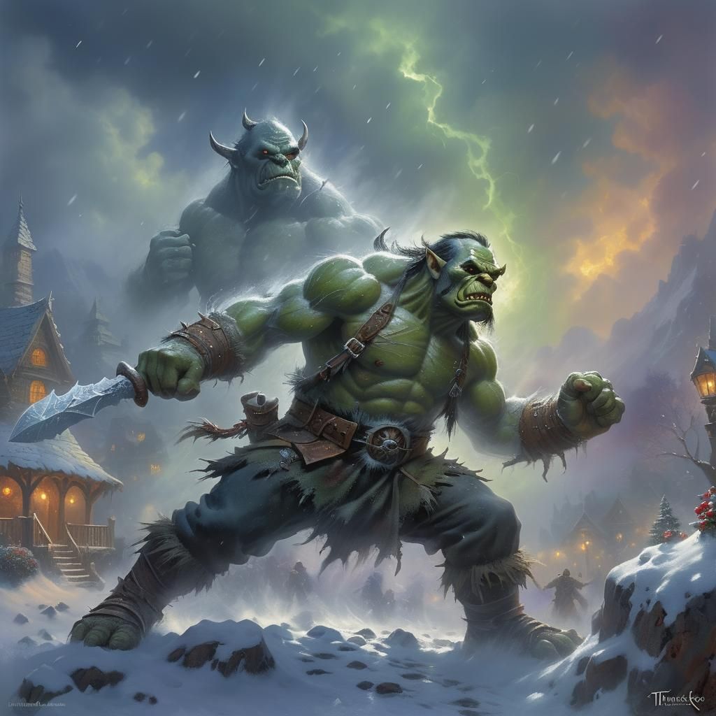 Fierce Orc in Snowstorm: Ethereal Fantasy Art