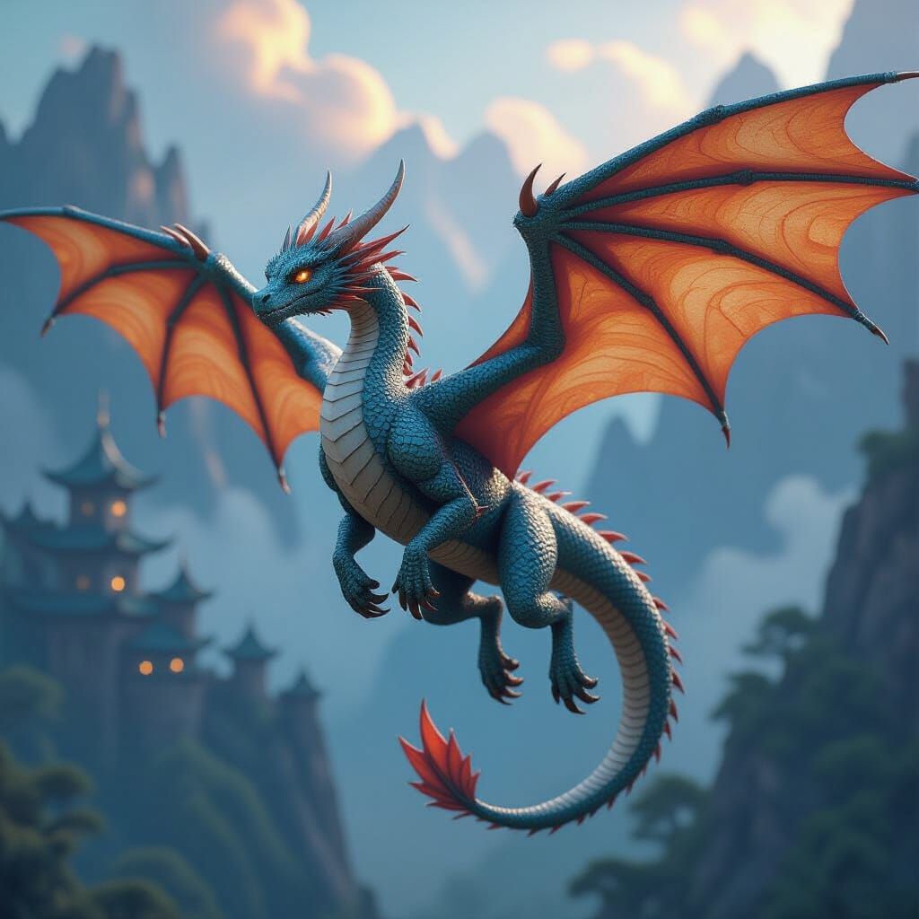 Majestic Dragon Soaring in Mystical Realm