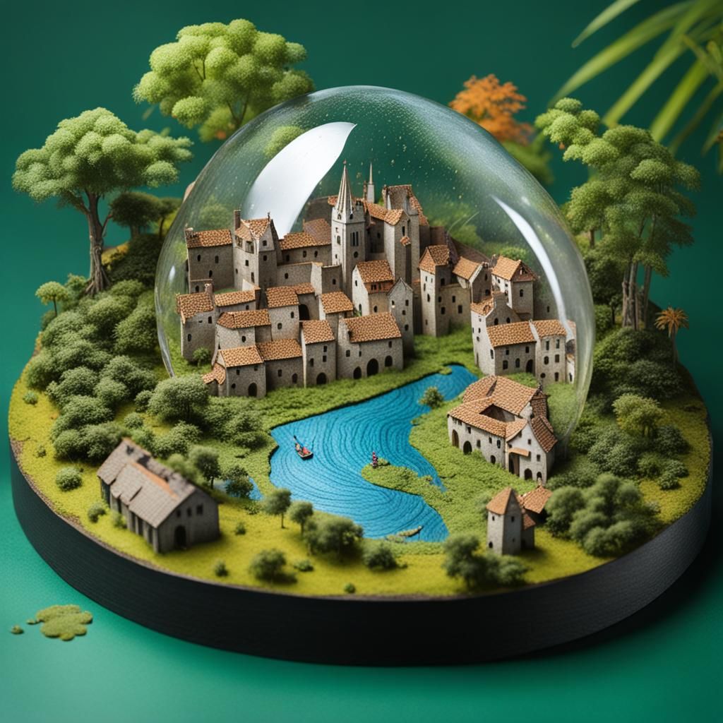 Medieval City Diorama Inside Raindrop