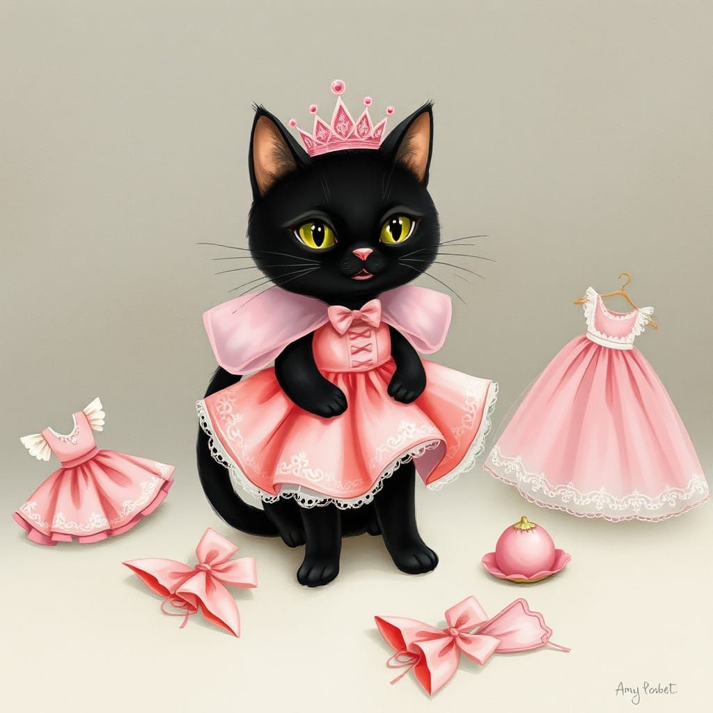 Regal Black Cat in Pink Dresses for a Whimsical Princess Par...
