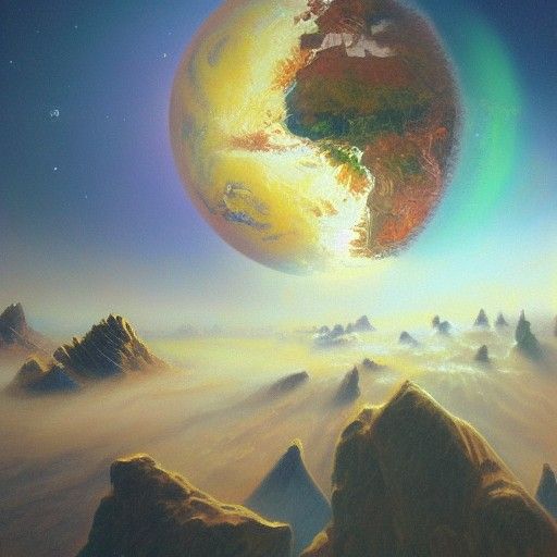 Desolate Planets in Somber Oil Painting Style