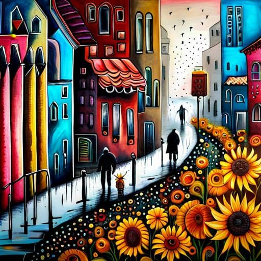 Butterfly Cityscape in Mixed Media Style