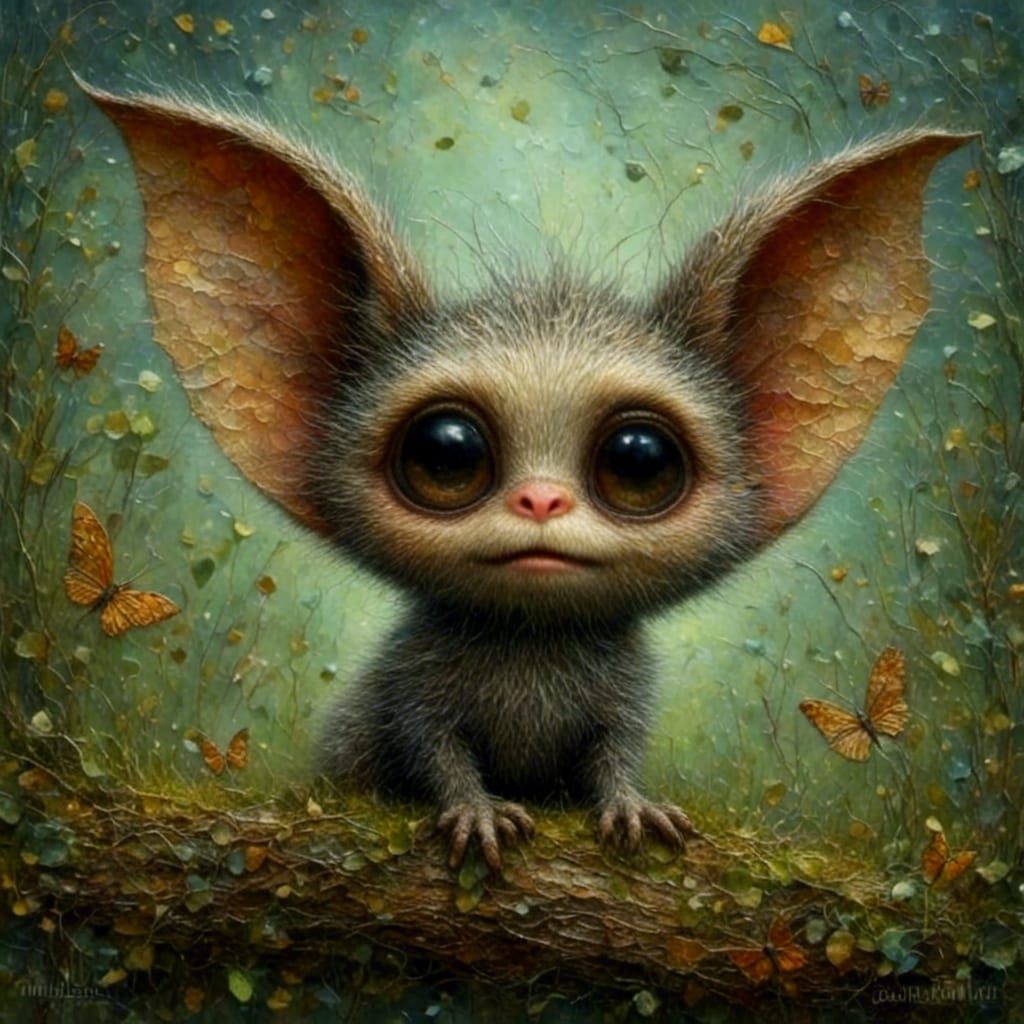 Surreal Bat Hanging From Tree Branch