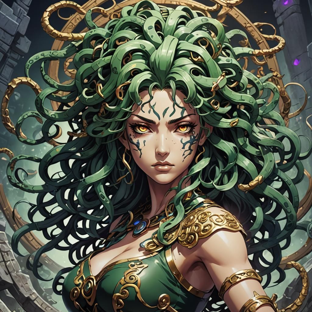 Medusa in Anime Style Ready for Stone Combat
