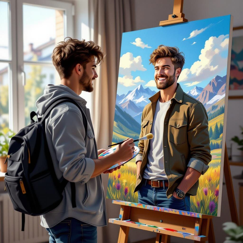 Confident Student: Hyperrealistic AI Painting of Self-Portra...