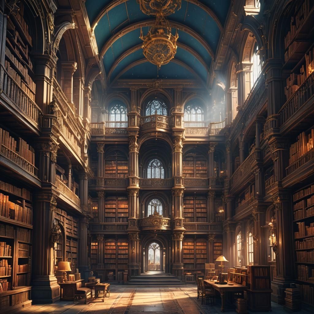 Akashic Library: Detailed Matte Painting in Fantasy Art Styl...