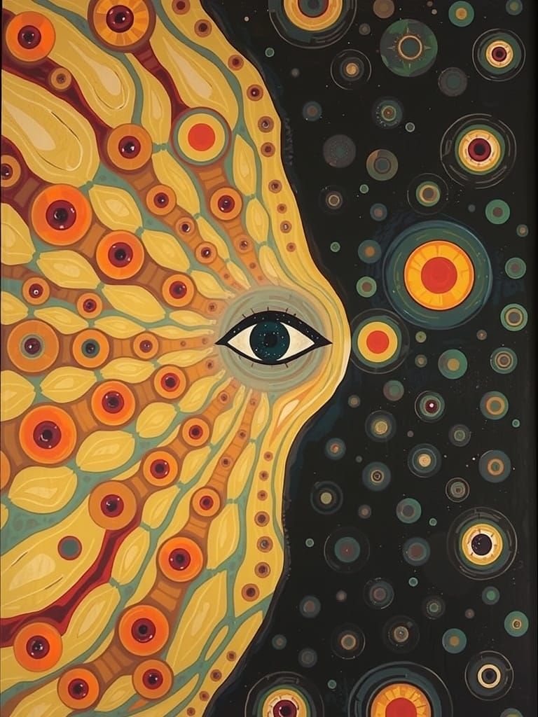 Surreal Abstract Eye Painting with Circular and Organic Patt...