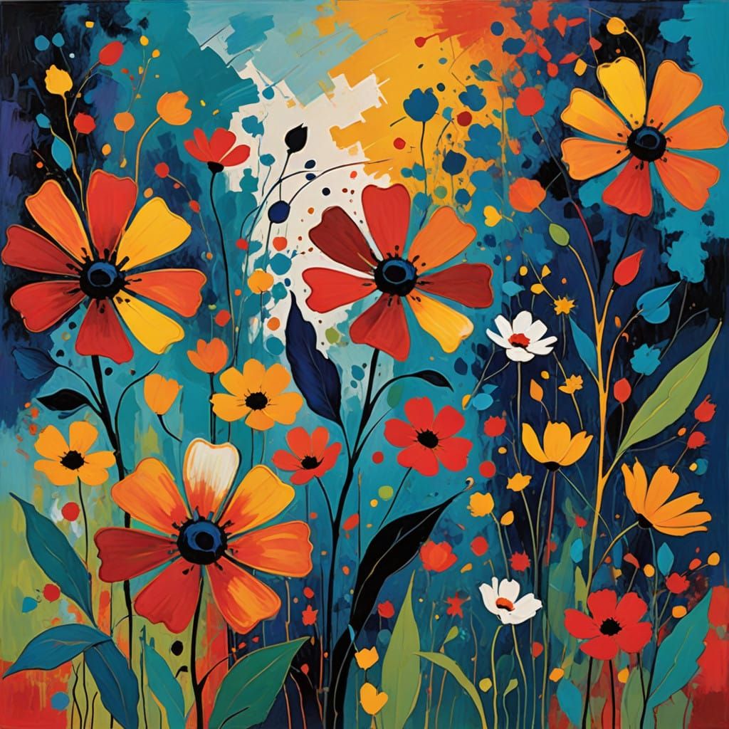 Vibrant Floral Dance in Complementary Colors